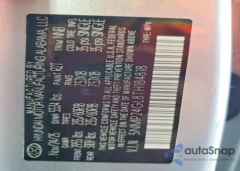 2026 Hyundai Santa Fe Sel from USA, damaged, VIN 5NMP24GL8TH184818